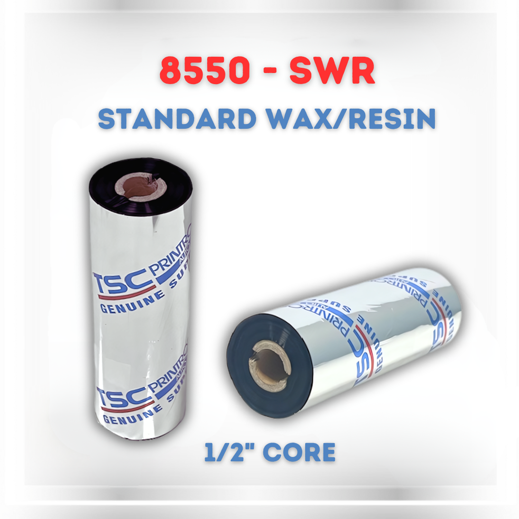 110mm x 110M 8550-SWR STANDARD WAX/RESIN,1/2"CORE,notches,24 ROLLS/CTN