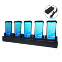 EA660 5-slot terminal charging cradle with power adapter. Compatible with the EA660 with and without bumper. *Not included but optional accessory: 3 Pins Power Cord EU or UK* (EU 1550-602333G / UK 1550-602689G)