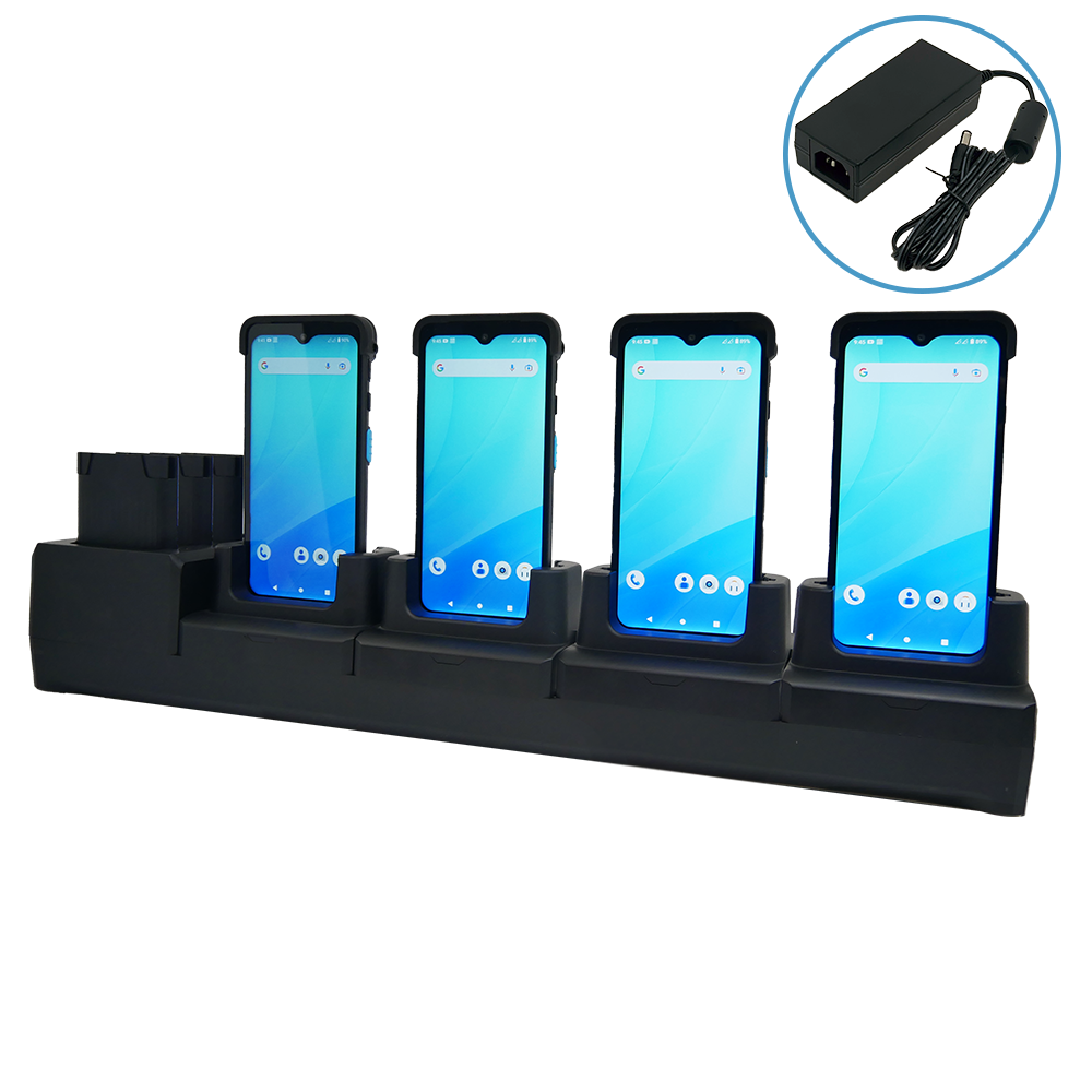 PA768 4-slot terminal and 4-slot battery charging cradle with power adapter 12V/5A (1010-900068G) Including detachable cover for PA768 with or without bumper. *Not included but optional accessory: 3 Pins Power Cord EU or UK* (EU 1550-602333G / UK 1550-602689G)